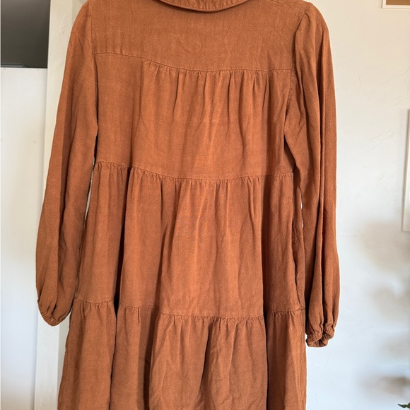 Ava Rust Button-Down mini linen Dress - Picture 2 of 5